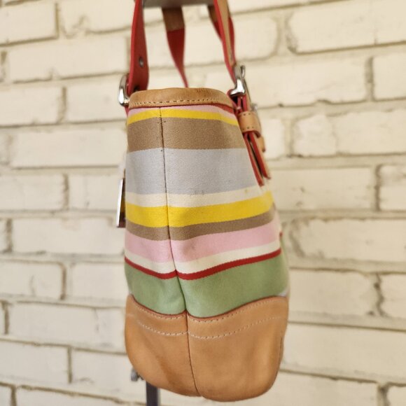 Coach Hampton Multi Colored Stripe Handbag Purse - Picture 3 of 12